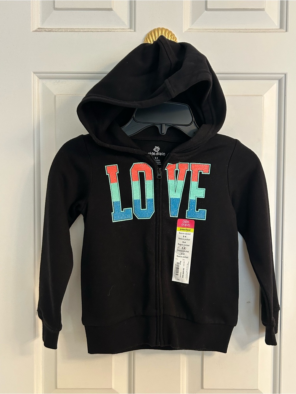 NWT-Girls OshKosh B'gosh Black Zip Hoodie with Rainbow LOVE Graphic